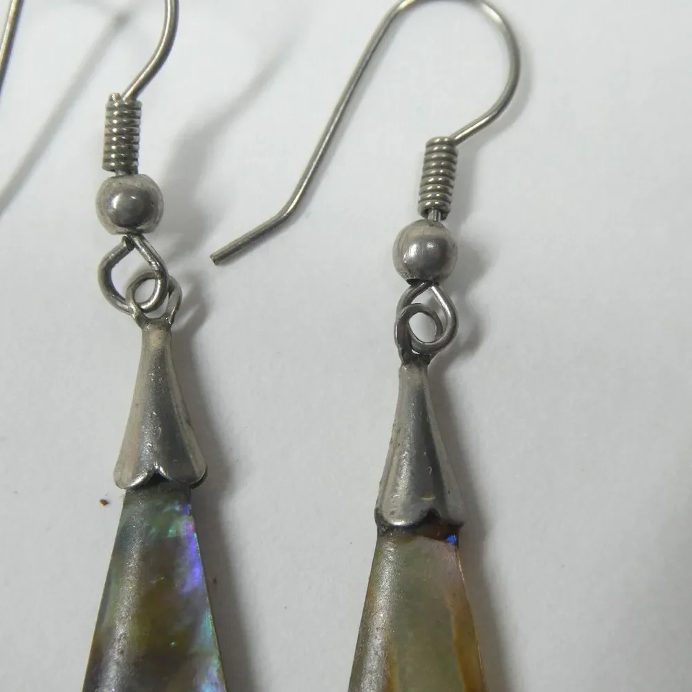 Mother of Pearl Triangle Earrings Vintage Dangle Silver Abalone Shell